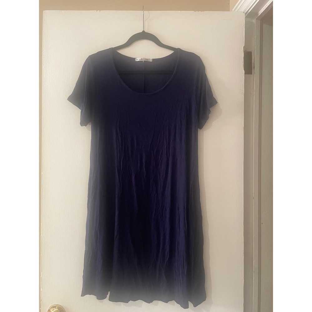 JollieLovin Navy Blue Short Sleeve T-Shirt‎ Swing Dress with Pockets Size M